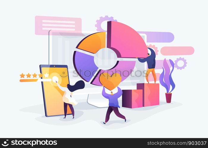 Reputation management, professional SEO analytics, social network statistics analysis. Attribution modeling, brand insight, measurement tools concept. Vector isolated concept creative illustration. Digital marketing strategy concept vector illustration