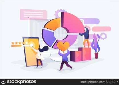 Reputation management, professional SEO analytics, social network statistics analysis. Attribution modeling, brand insight, measurement tools concept. Vector isolated concept creative illustration. Digital marketing strategy concept vector illustration