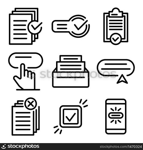 Request icons set. Outline set of request vector icons for web design isolated on white background. Request icons set, outline style