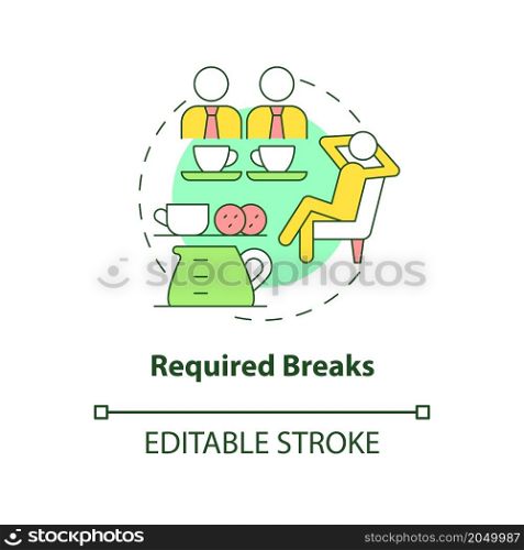 Required breaks concept icon. Necessary rest periods. Staff relaxation abstract idea thin line illustration. Isolated outline drawing. Editable stroke. Roboto-Medium, Myriad Pro-Bold fonts used. Required breaks concept icon