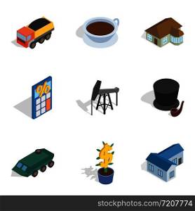 Requirement icons set. Isometric set of 9 requirement vector icons for web isolated on white background. Requirement icons set, isometric style