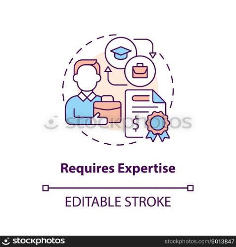 Requires expertise concept icon. Control data. Economic indicators disadvantage abstract idea thin line illustration. Isolated outline drawing. Editable stroke. Arial, Myriad Pro-Bold fonts use. Requires expertise concept icon