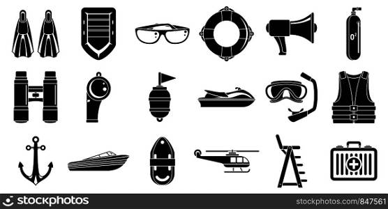 Rescue sea safety icons set. Simple set of rescue sea safety vector icons for web design on white background. Rescue sea safety icons set, simple style