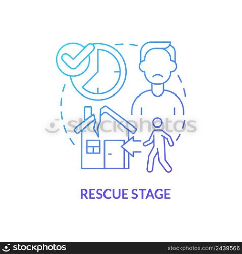 Rescue stage blue gradient concept icon. Returning to trauma site. Overcoming suffer. PTSD treatment abstract idea thin line illustration. Isolated outline drawing. Myriad Pro-Bold font used. Rescue stage blue gradient concept icon