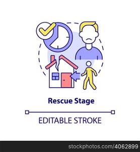Rescue stage concept icon. Returning to trauma site. PTSD treatment abstract idea thin line illustration. Isolated outline drawing. Editable stroke. Arial, Myriad Pro-Bold fonts used. Rescue stage concept icon