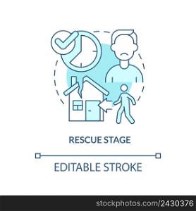 Rescue stage turquoise concept icon. Returning to trauma site. PTSD treatment abstract idea thin line illustration. Isolated outline drawing. Editable stroke. Arial, Myriad Pro-Bold fonts used. Rescue stage turquoise concept icon