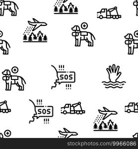 Rescuer Equipment Seamless Pattern Vector Thin Line. Illustrations. Rescuer Equipment Seamless Pattern Vector
