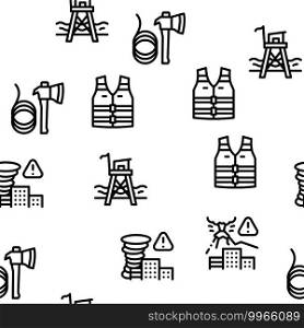 Rescuer Equipment Seamless Pattern Vector Thin Line. Illustrations. Rescuer Equipment Seamless Pattern Vector