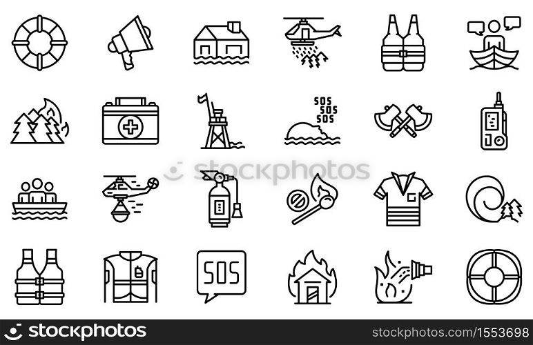 Rescuer icons set. Outline set of rescuer vector icons for web design isolated on white background. Rescuer icons set, outline style