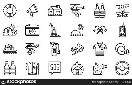 Rescuer icons set. Outline set of rescuer vector icons for web design isolated on white background. Rescuer icons set, outline style