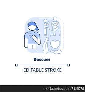 Rescuer light blue concept icon. Empathic kid. Child role in dysfunctional families abstract idea thin line illustration. Isolated outline drawing. Editable stroke. Arial, Myriad Pro-Bold fonts used. Rescuer light blue concept icon
