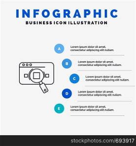 Research, Analytic, Analytics, Data, Information, Search, Web Line icon with 5 steps presentation infographics Background