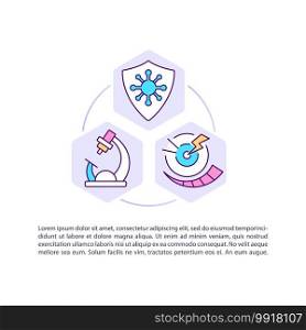 Research and treatment concept icon with text. Infection control. Antibiotic-resistant germs. PPT page vector template. Brochure, magazine, booklet design element with linear illustrations. Research and treatment concept icon with text