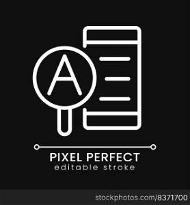 Research article pixel perfect white linear icon for dark theme. Website with useful information. Thin line illustration. Isolated symbol for night mode. Editable stroke. Poppins font used. Research article pixel perfect white linear icon for dark theme