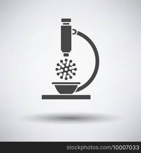 Research Coronavirus By Microscope Icon. Dark Gray on Gray Background With Round Shadow. Vector Illustration.