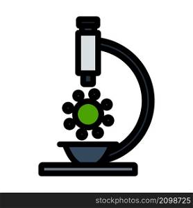 Research Coronavirus By Microscope Icon. Editable Bold Outline With Color Fill Design. Vector Illustration.