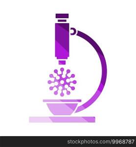 Research Coronavirus By Microscope Icon. Flat Color Ladder Design. Vector Illustration.