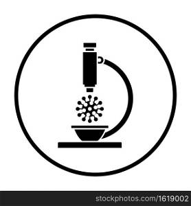 Research Coronavirus By Microscope Icon. Thin Circle Stencil Design. Vector Illustration.