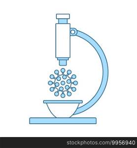 Research Coronavirus By Microscope Icon. Thin Line With Blue Fill Design. Vector Illustration.