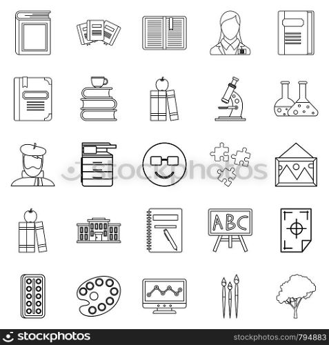 Research icons set. Outline set of 25 research vector icons for web isolated on white background. Research icons set, outline style