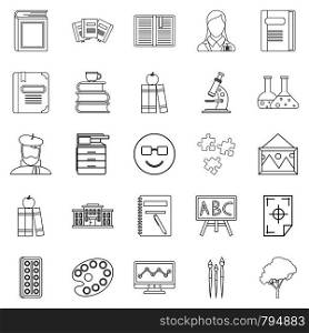Research icons set. Outline set of 25 research vector icons for web isolated on white background. Research icons set, outline style