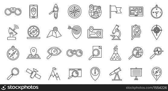 Research icons set. Outline set of research vector icons for web design isolated on white background. Research icons set, outline style