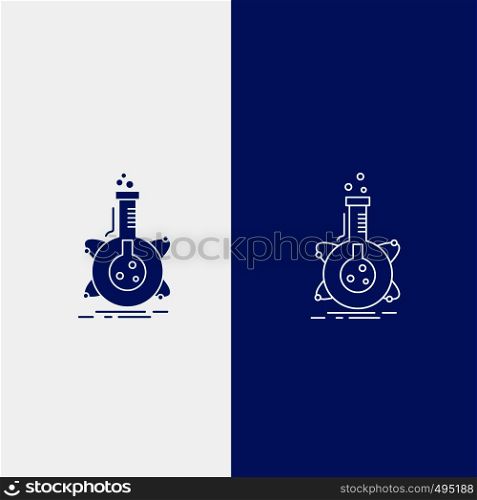 research, laboratory, flask, tube, development Line and Glyph web Button in Blue color Vertical Banner for UI and UX, website or mobile application. Vector EPS10 Abstract Template background
