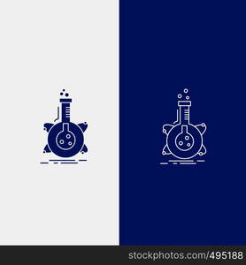 research, laboratory, flask, tube, development Line and Glyph web Button in Blue color Vertical Banner for UI and UX, website or mobile application. Vector EPS10 Abstract Template background