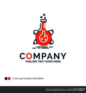 research, laboratory, flask, tube, development Logo Design. Blue and Orange Brand Name Design. Place for Tagline. Business Logo template.