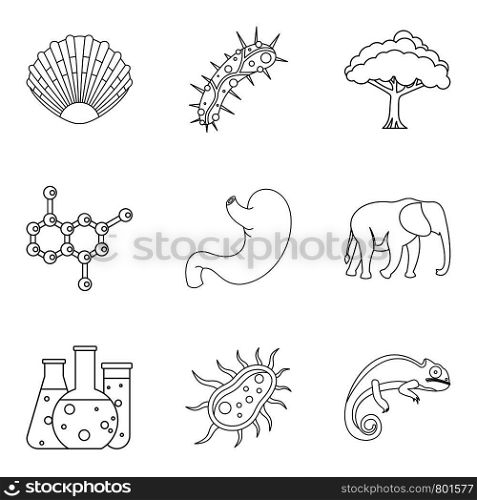 Research of organism icons set. Outline set of 9 research of organism vector icons for web isolated on white background. Research of organism icons set, outline style