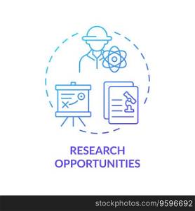 Research opportunities blue gradient concept icon. University student. Agricultural science. Laboratory scientist. Round shape line illustration. Abstract idea. Graphic design. Easy to use. Research opportunities blue gradient concept icon