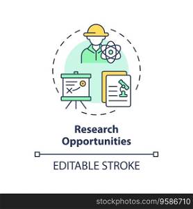 Research opportunities multi color concept icon. University student. Agricultural science. College program. Laboratory scientist. Round shape line illustration. Abstract idea. Graphic design. Research opportunities multi color concept icon