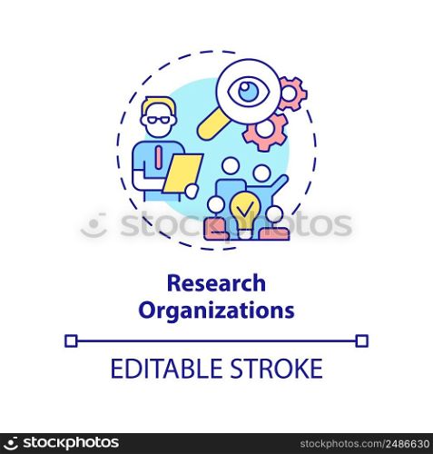 Research organizations concept icon. Social survey. Institution example abstract idea thin line illustration. Isolated outline drawing. Editable stroke. Arial, Myriad Pro-Bold fonts used. Research organizations concept icon