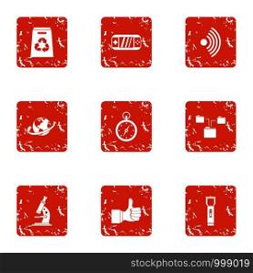 Research paper icons set. Grunge set of 9 research paper vector icons for web isolated on white background. Research paper icons set, grunge style