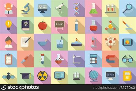 Research scientist icons set flat vector. Lab formula. Medical chemical. Research scientist icons set flat vector. Lab formula