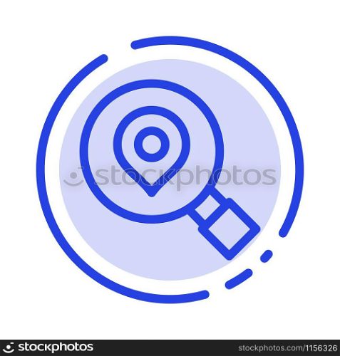 Research, Search, Map, Location Blue Dotted Line Line Icon