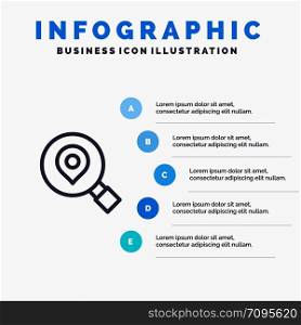 Research, Search, Map, Location Line icon with 5 steps presentation infographics Background