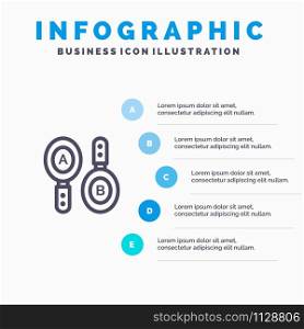 Research, Search, Sign, Computing Blue Infographics Template 5 Steps. Vector Line Icon template