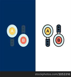 Research, Search, Sign, Computing Icons. Flat and Line Filled Icon Set Vector Blue Background
