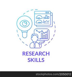Research skills blue gradient concept icon. Business analyzing process. Marketing strategy of company development abstract idea thin line illustration. Vector isolated outline color drawing. Research skills blue gradient concept icon