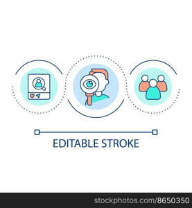 Research target audience loop concept icon. Customer online behaviour. Know your consumer abstract idea thin line illustration. Isolated outline drawing. Editable stroke. Arial font used. Research target audience loop concept icon