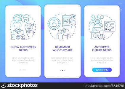 Research target audience needs blue gradient onboarding mobile app screen. Walkthrough 3 steps graphic instructions with linear concepts. UI, UX, GUI template. Myriad Pro-Bold, Regular fonts used. Research target audience needs blue gradient onboarding mobile app screen