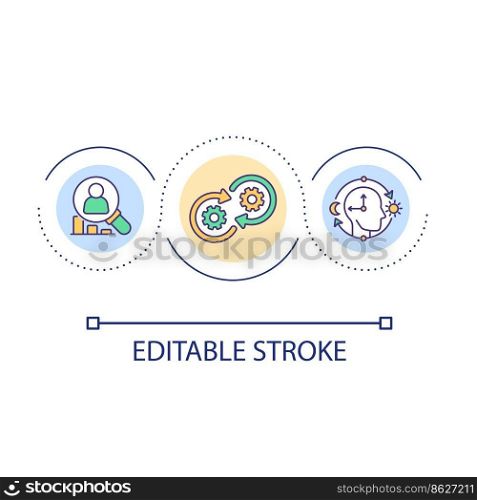Research user behavior loop concept icon. Adjust personalized marketing. Customer circumstance abstract idea thin line illustration. Isolated outline drawing. Editable stroke. Arial font used. Research user behavior loop concept icon