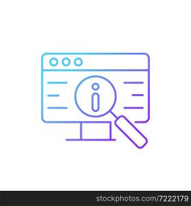 Researching information online gradient linear vector icon. Collect data via internet. Internet-based resources. Thin line color symbol. Modern style pictogram. Vector isolated outline drawing. Researching information online gradient linear vector icon