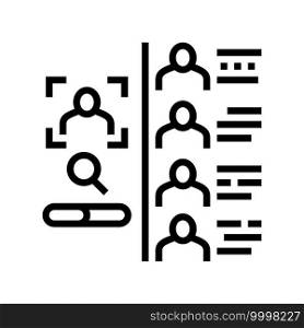 researching people with face id for access line icon vector. researching people with face id for access sign. isolated contour symbol black illustration. researching people with face id for access line icon vector illustration
