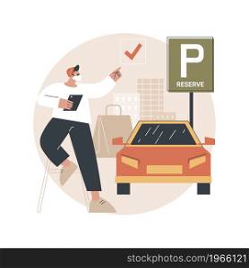 Reserve parking space for curbside pickup abstract concept vector illustration. Customer walk in, pickup station, customers arrival, keep employees safe, small business abstract metaphor.. Reserve parking space for curbside pickup abstract concept vector illustration.