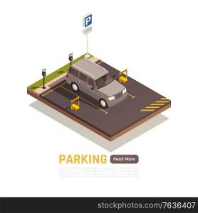 Reserved parking lot with authorized personnel only sign and parked four wheel drive vehicle vector illustration