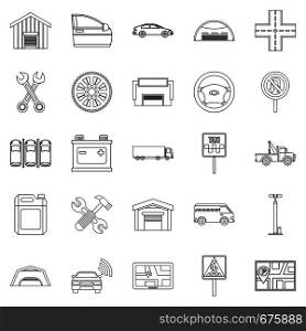 Reservoir icons set. Outline set of 25 reservoir vector icons for web isolated on white background. Reservoir icons set, outline style