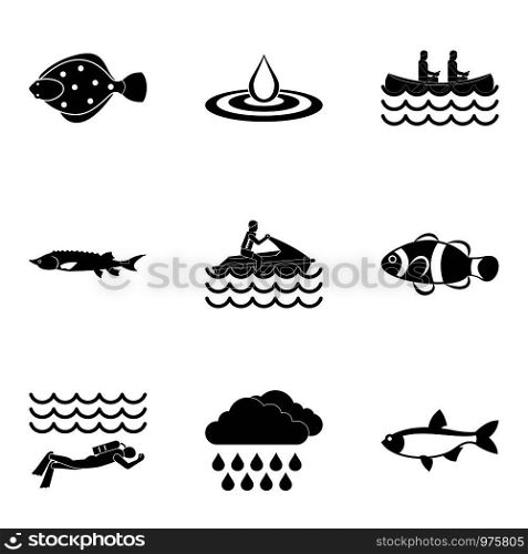 Reservoir icons set. Simple set of 9 reservoir vector icons for web isolated on white background. Reservoir icons set, simple style