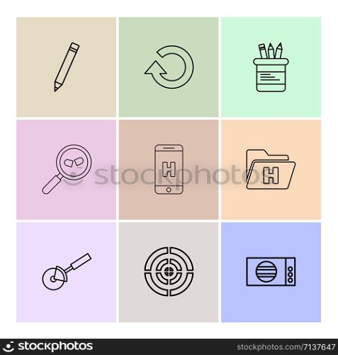 reset , pencil box , search , mobile , health , folder , target , focus ,icon, vector, design, flat, collection, style, creative, icons